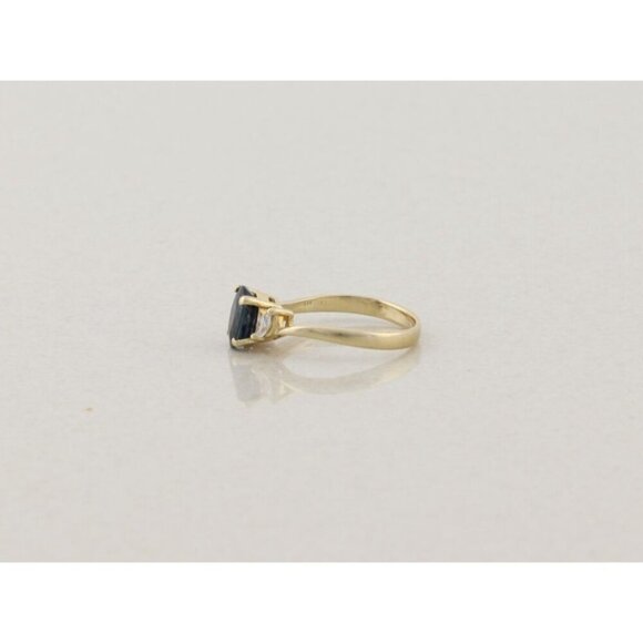 14k Yellow Gold Natural Blue Sapphire and Diamond Ring Size 6